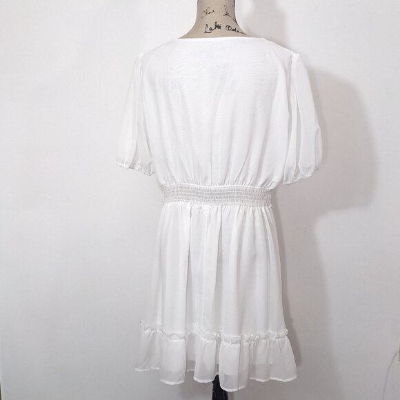 NEW CUPSHE Royalty Bubble Sleeve Lace Trims Mini Dress Short White XL - Picture 11 of 12